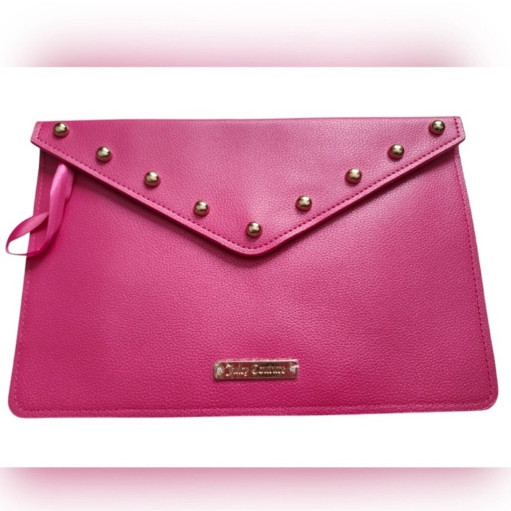 Juicy Couture Fuchsia Studded Envelope Clutch Hot Pink Gold Stud Wallet Purse - Picture 9 of 10